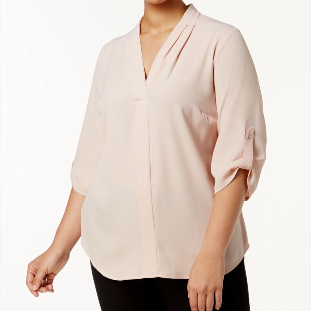Calvin Klein Plus Size Pleated Neck Blouse